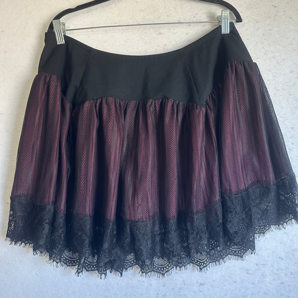 Gothic Burgundy Mesh Lace Trim Mini Skirt Black Yoke Alternative Vampire Style